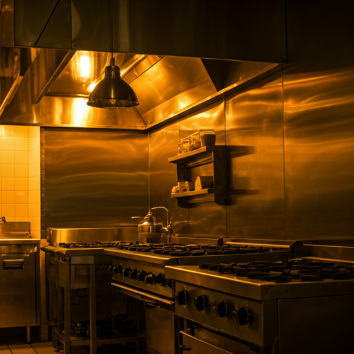 Warm commercial kitchen visual for fast takeaway bookkeeping