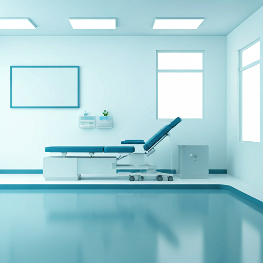 Modern clean medical clinic interior with warm lighting and soft wooden accents