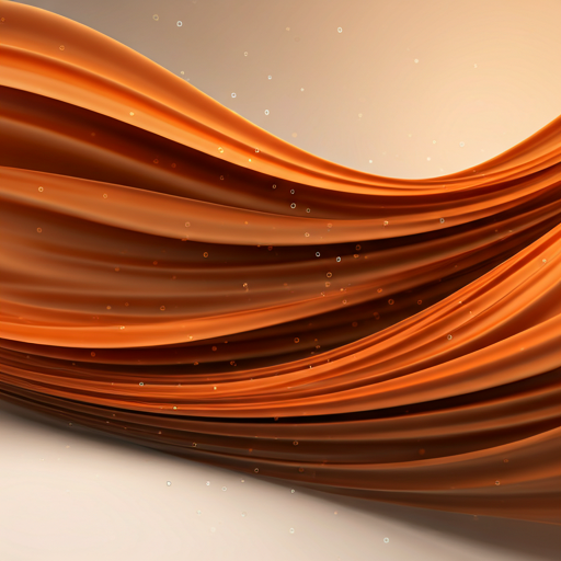 Abstract 3D digital nodes and silk-like flowing orange waves on a warm white background representing fluid data flow