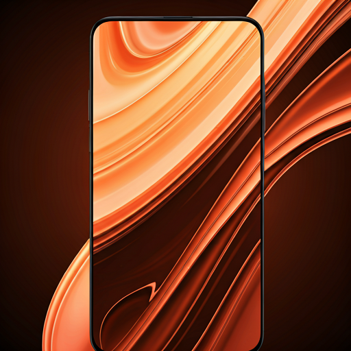 Abstract close-up of high-end smartphone screen showing fluid glassmorphism interface with warm peach and terracotta glowing elements